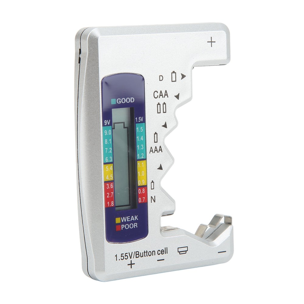 Battery Capacity Gauge Tester D C N AAA AA 9V 1.5V Button Cell Analyzer(Silver )