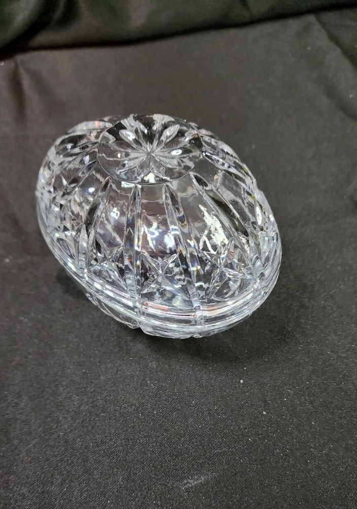 Crystal Egg Candy Dish Trinket Heavy Weight Covered 2 Pc Gift Decor