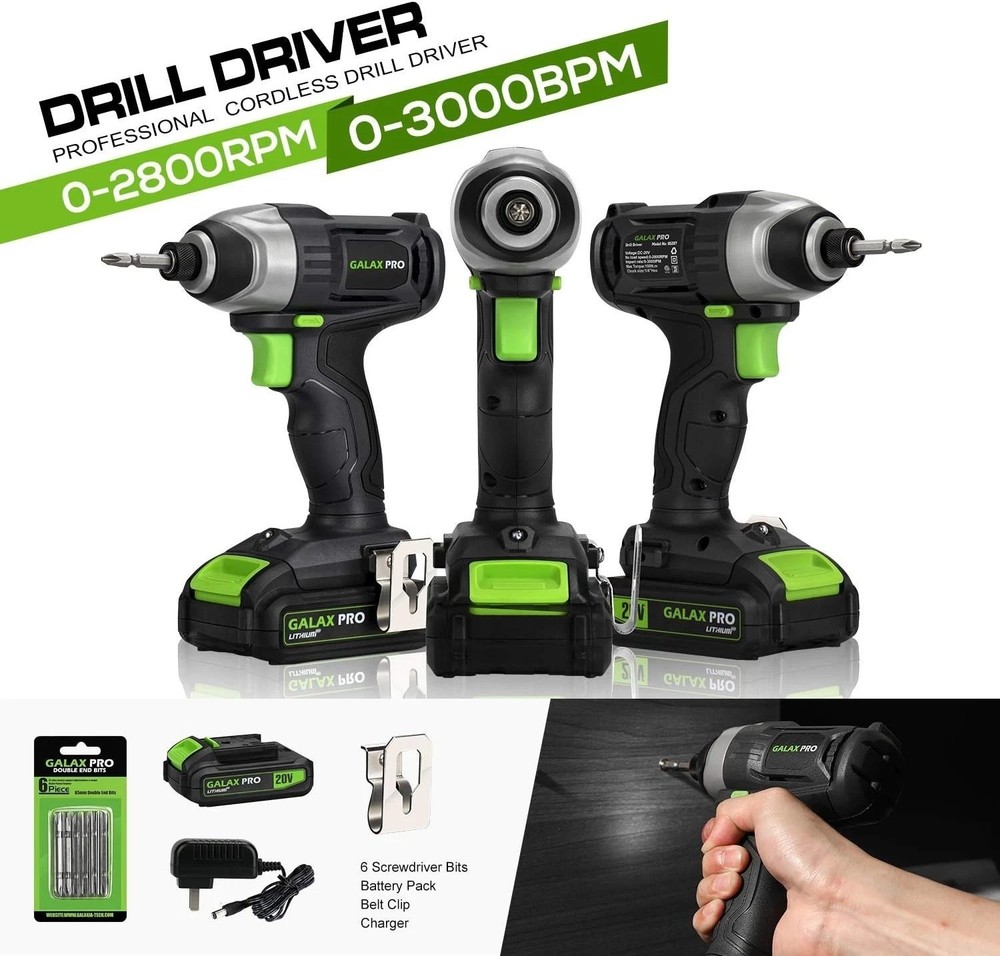 Compact 20V Lithium Ion Impact Driver with Charger & 6 Bits - Versatile Tool