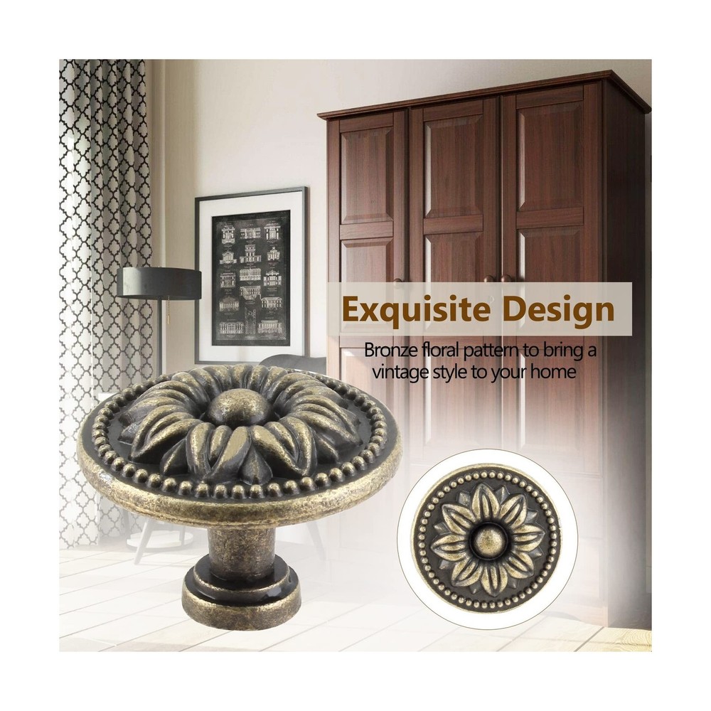 Antique Cabinet Knobs, Metal Round Bronze Knobs, Vintage Dresser Knobs, Singl...