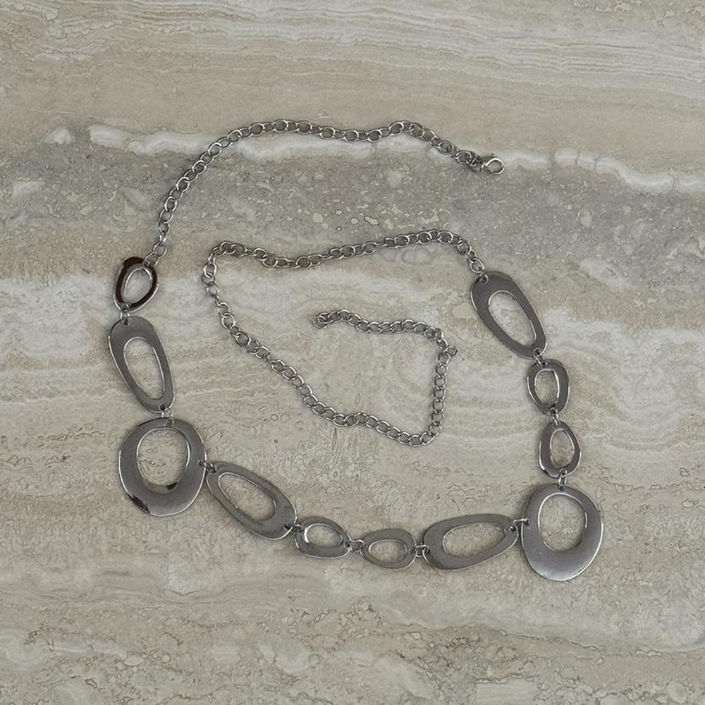 Disco Y2K Silver Irregular Circle Chain Belt