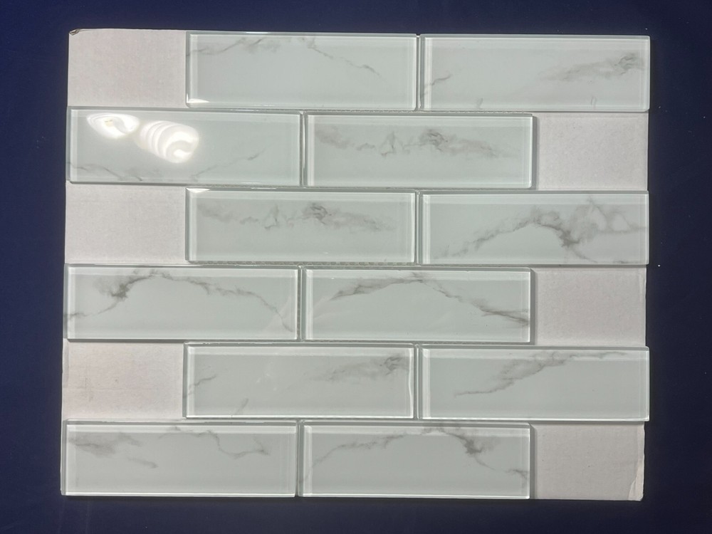 NY100 White/Grey Glass Rectangle Mosaic Tile Kitchen Bathroom Backsplash 7 sheet