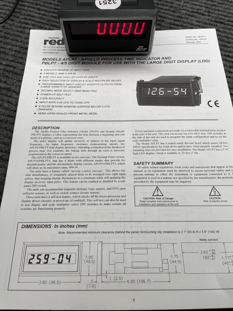 Red Lion APLPT400 Process Voltmeter without Excitation 115/120v