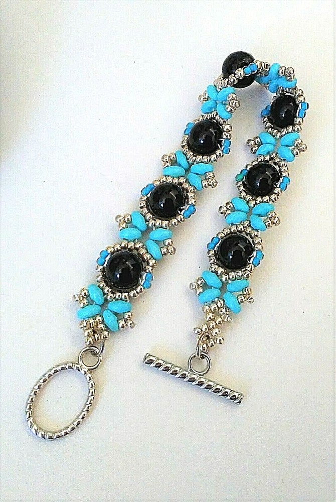Handmade Aqua Black Jasper Bracelet