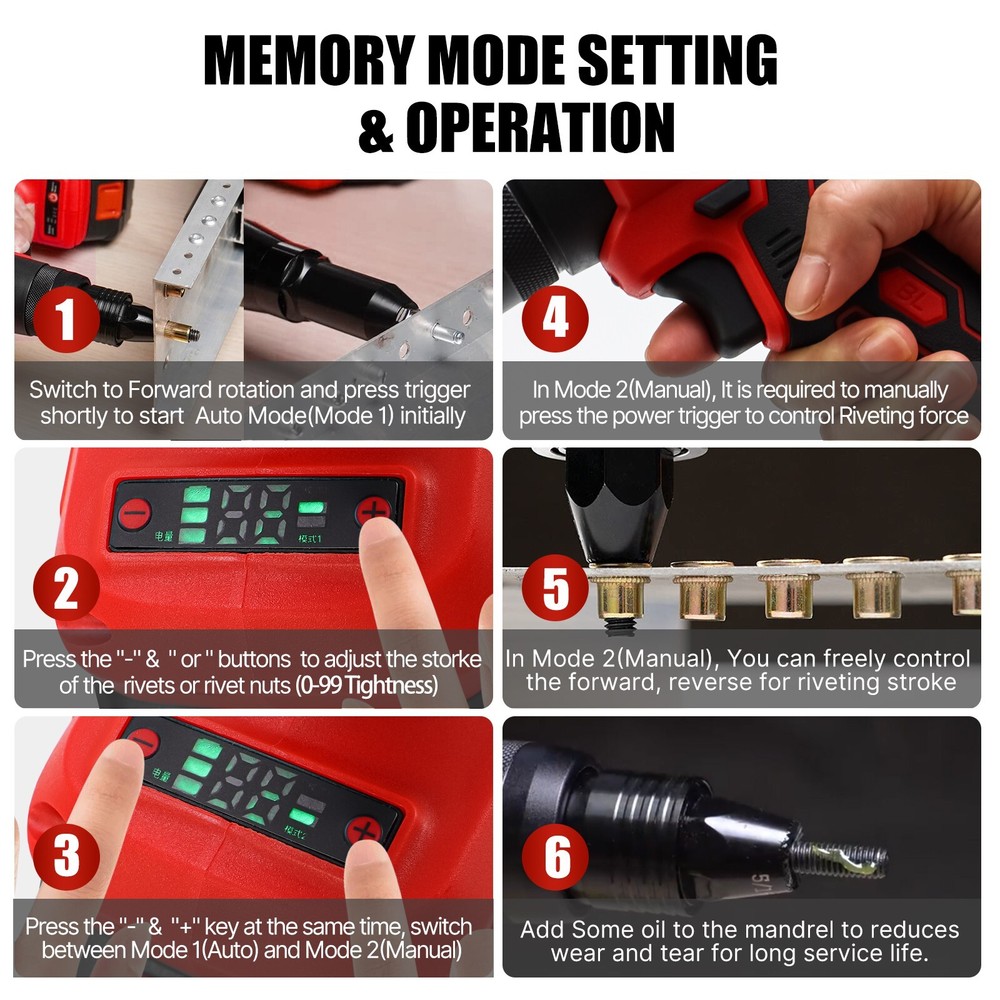 Cordless Pop Rivet Tool Rivet Nut Gun Rivnut Setting Nut Setter Blind Riveter