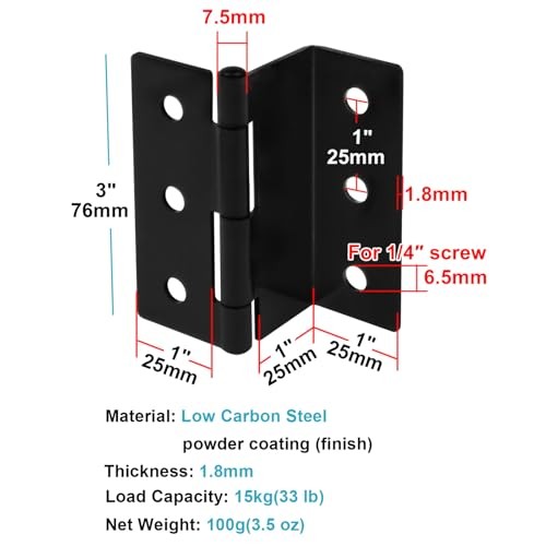 6 Pcs 3" High Half-Surface Chest Hinges,Black Offset Hinge for 1" Thick Door