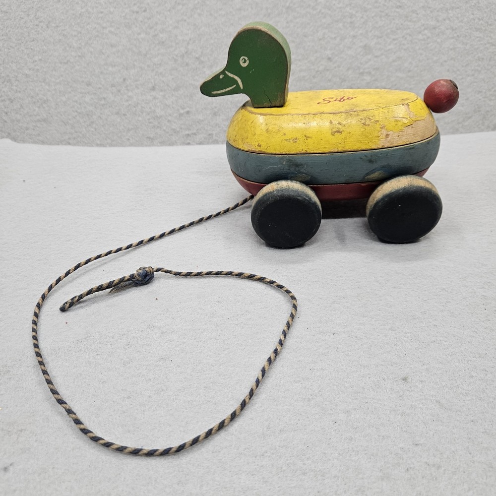 Vintage Sifo Pull Duck Wooden 1960’s With Pull String