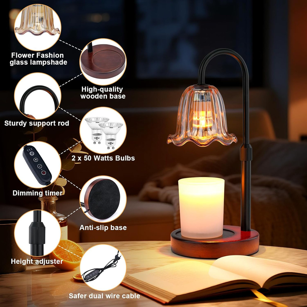 Electric Candle Warmer Lamp with Timer and Dimmer - Adjustable Height Decor Ligh