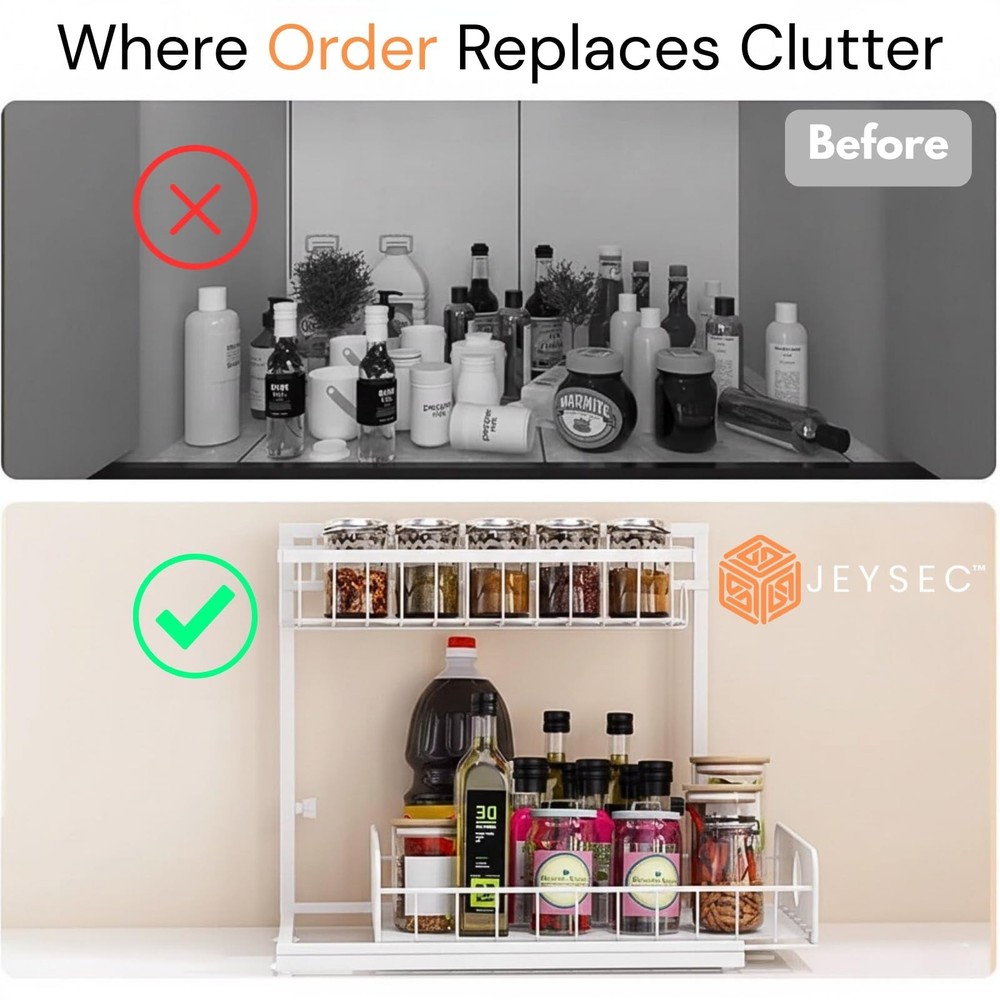 Under Sink Organizer, 1 Pack, 2 Tier Pull Out Sliding Shelf, Adjustable Heigh...