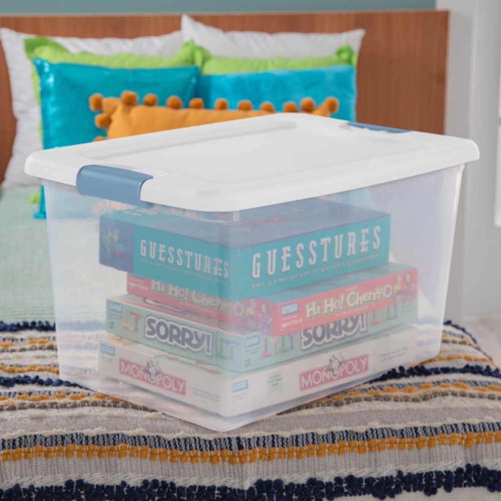 Sterilite 64 Qt Clear Plastic Stackable Storage Bin w/ White Latch Lid, 12 Pack