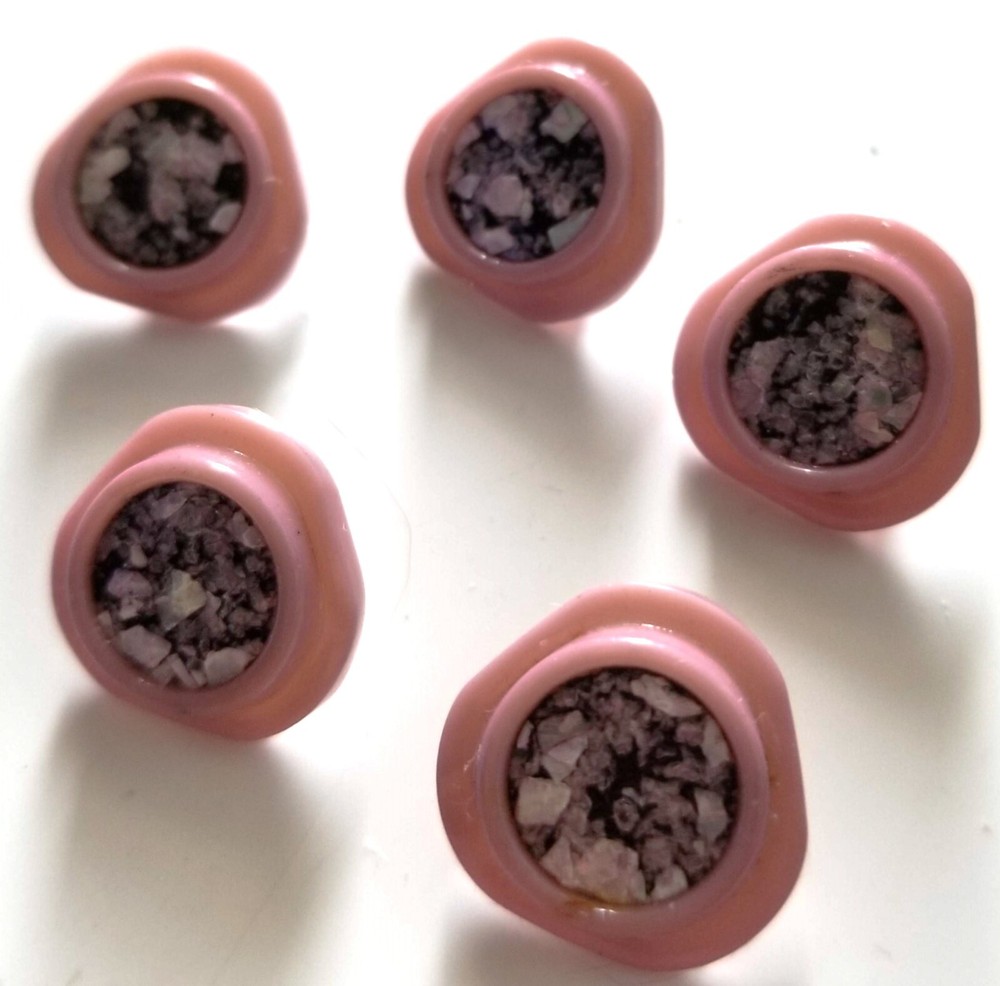 5 Shank Pink Confetti Look Sparkly Buttons