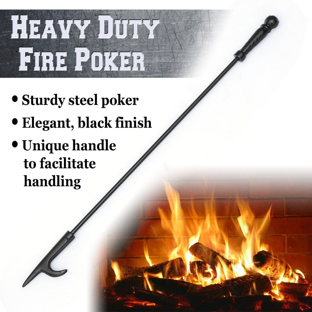 Campfire Fireplace Fire Poker Tool Extra Long 26.5", Black