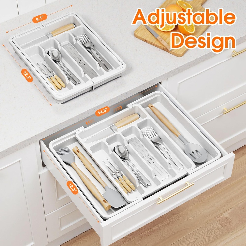 Silverware Organizer，Adjustable & Expandable Utensil Drawer Organizer, BP