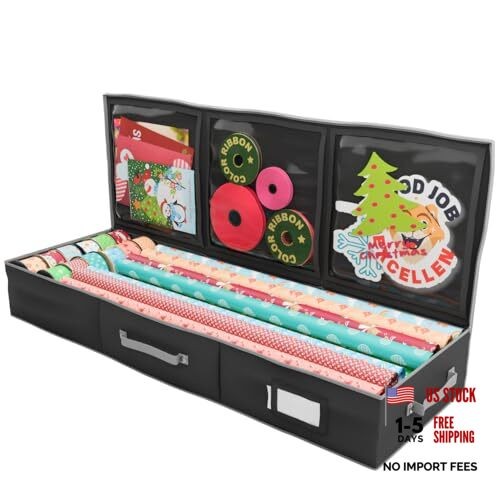 Wrapping Paper Storage Container | Gift Wrap Organizer Under Bed | Black