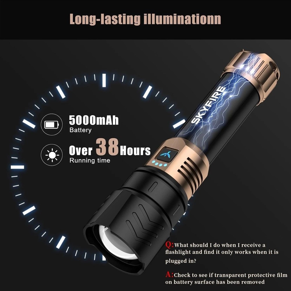 Waterproof Tactical LED Flashlight - 2000lm Brightness & Emergency Fire Starter