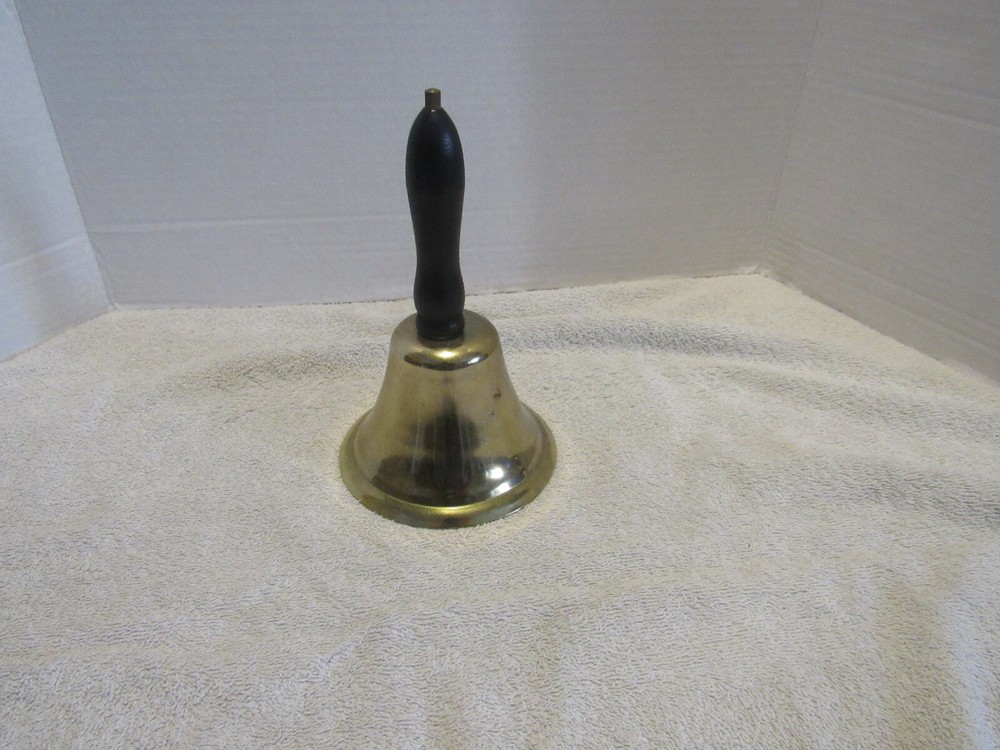 Vintage Brass School Bell With Wooden Handle