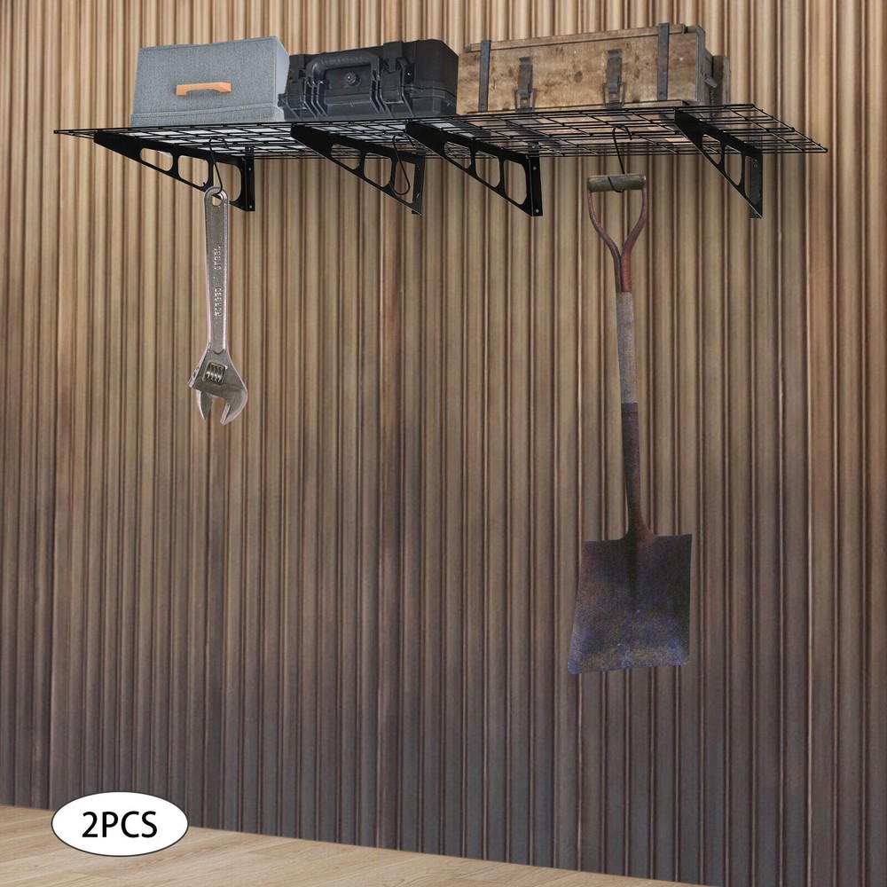 2Pcs Garage Shelving Storage Rack Wall Shelf Garage Organization System W/Hooks