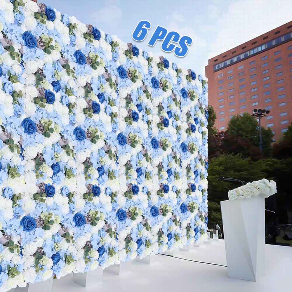 6x Artificial Flower Wall Panel Silk Rose Hydrangea Backdrop Wedding Party Decor