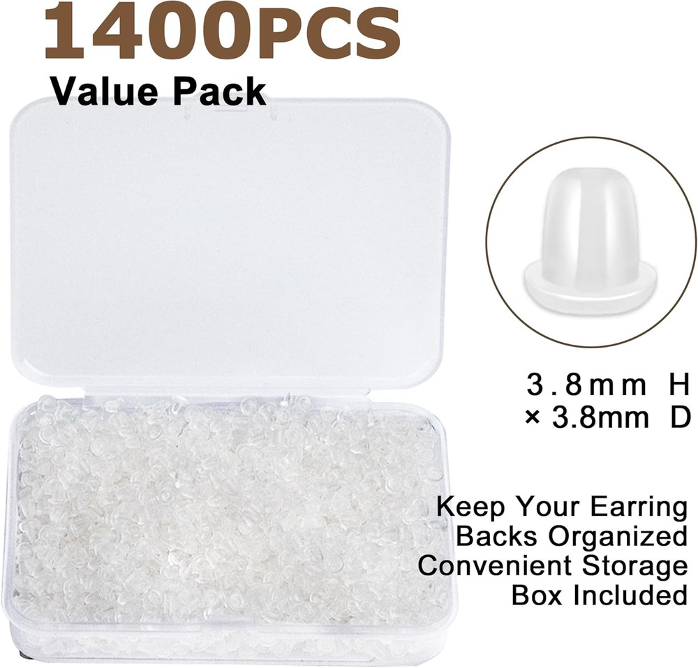 1400PCS Silicone Earring Backs – Clear Stud & Hoop Replacements with Storage Box