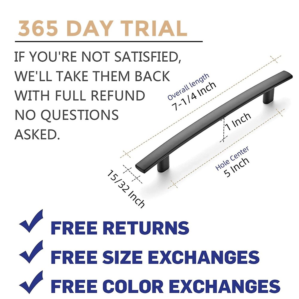 10 Pack | 7-1/4'' Curved Cabinet Pulls Matte Black Kitchen Drawer Pulls Arch ...