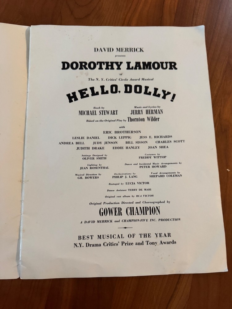 FREE SHIP! 1967 Dorothy Lamour Hello, Dolly! Program