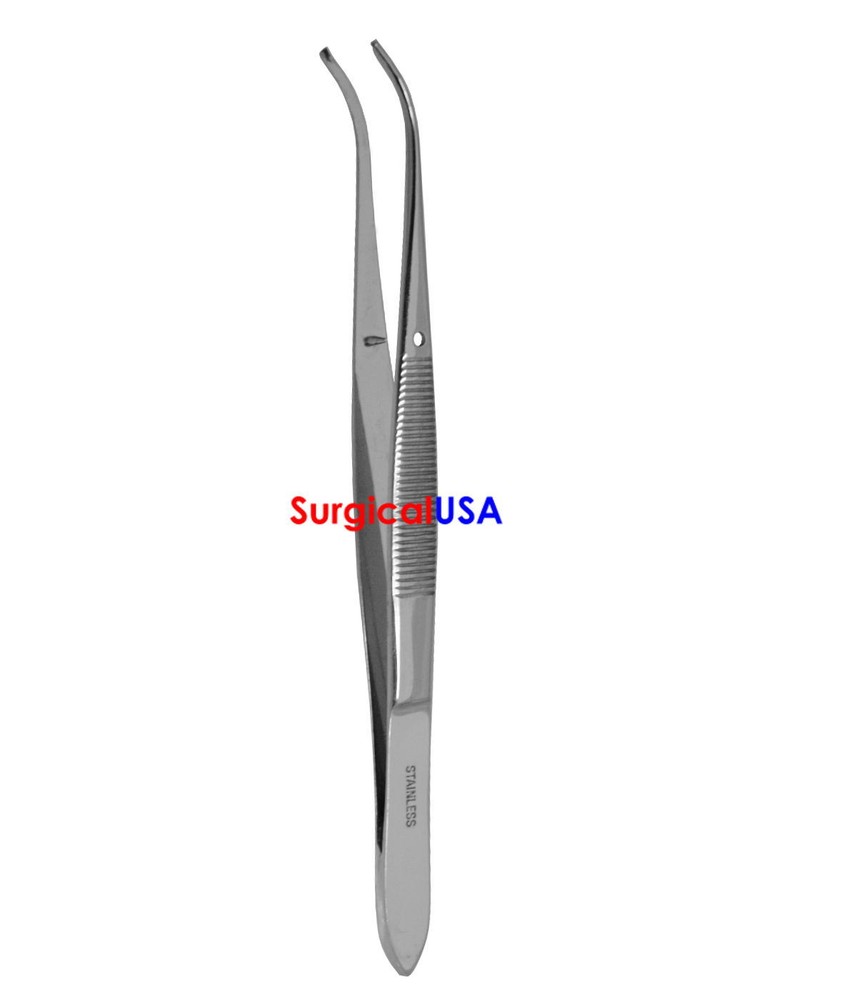 6 Iris Tissue Forceps 4" Curved Jaws 1x2 Teeth Serrated Grip Handle