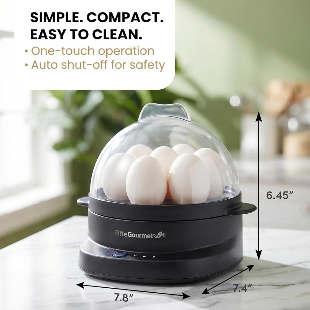 Compact 7-Egg Cooker with Auto Shut-Off - Perfect Soft, Medium, or Hard Eggs