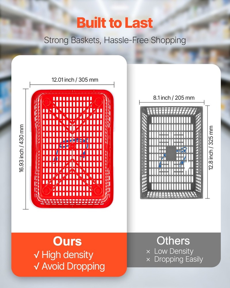 Shopping Baskets, 20 PCS, 21L Stackable PE Plastic Grocery Baskets with Handles,
