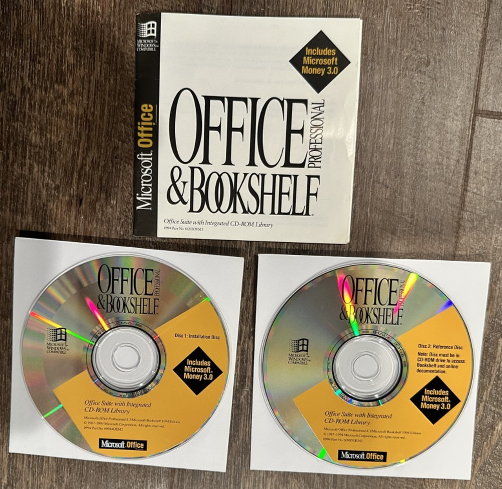 Microsoft Office Professional and Bookshelf Software CD | 1994 Vintage Windows