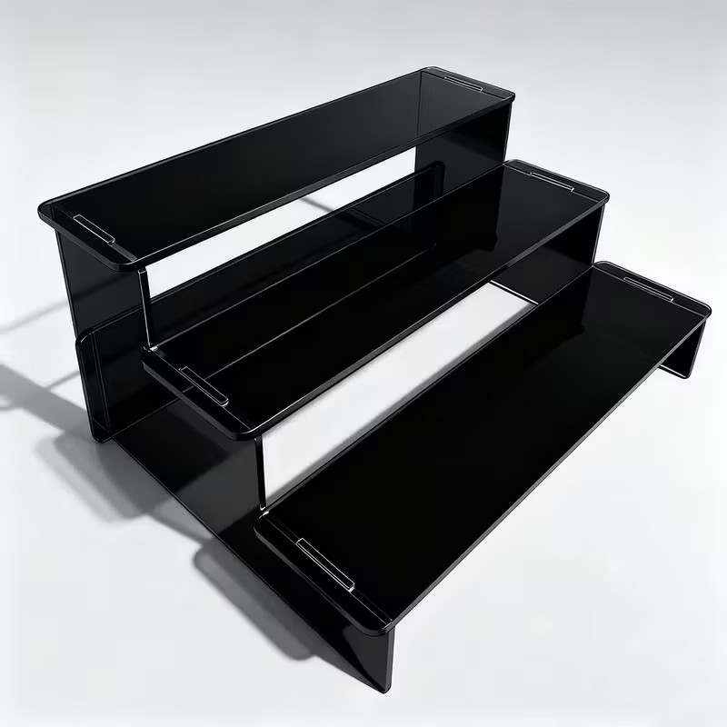 3-Tier Black Acrylic Display Stand with Shelves