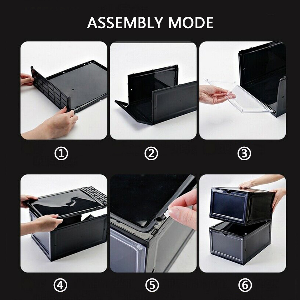 4/8x Foldable Shoe Box Storage Magnetic Stackable Plastic Sneaker Case Organizer
