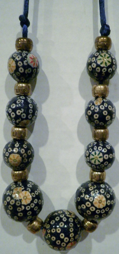 32” Blue Washi Beads Graduating Sizes Necklace