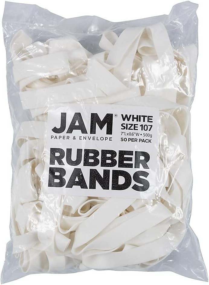 Durable Rubber Bands - Size 107 - White Multi-Purpose Rubberbands - 50/Pack