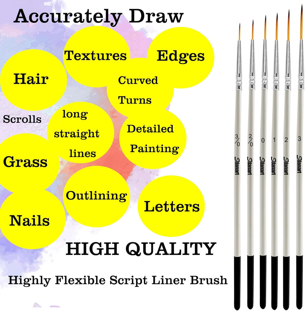Script Liner Paintbrush 6 PCS Highly Flexible Liner Brush Extra Long Fine Point