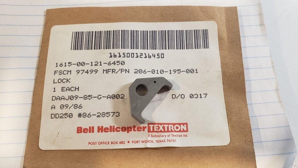 BELL HELICOPTER MAIN ROTOR NUT LOCK 206-010-195-1 1615-00-121-6450