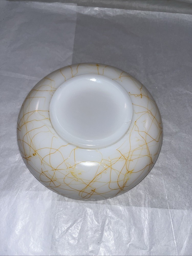 MCM Atomic Hazel Atlas Butterscotch 6”Spaghetti String Drizzle White Salad Bowl