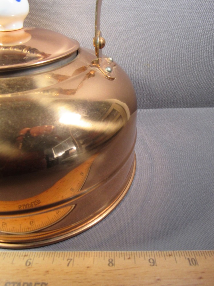 Copper Kettle Shiny Bright & Clean Blue-White Handle & Knobs Korean 8" x 8.5"
