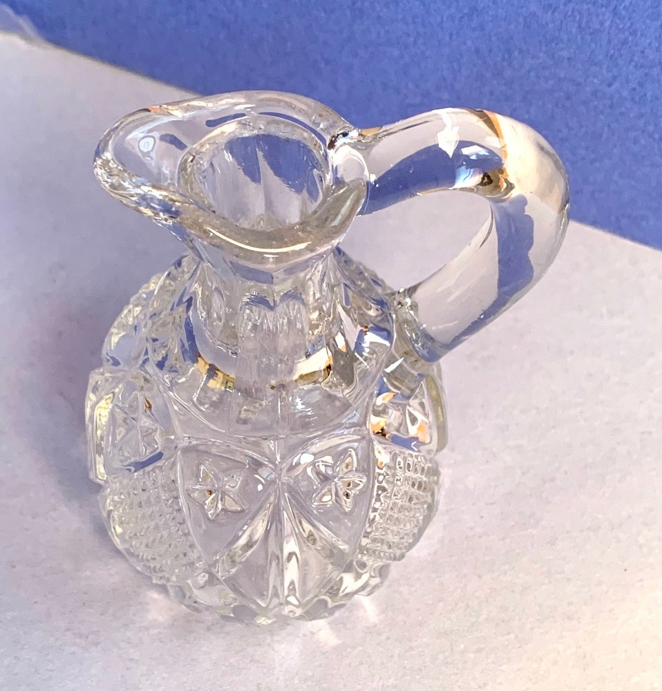 Antique Mold Blown Patterned Bright Glass Cruet / Pitcher: Somewhat Rough Pontil