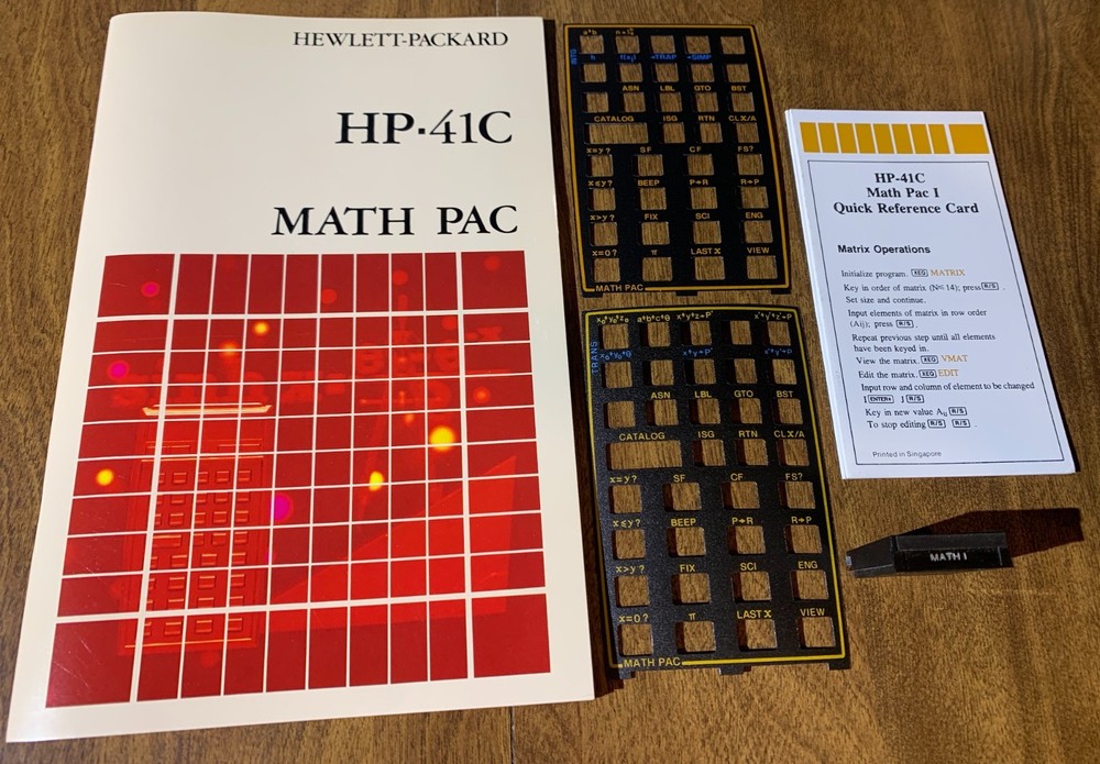 Vintage Hewlett Packard HP-41C MATH PAC w/Manual 2 Overlays Module