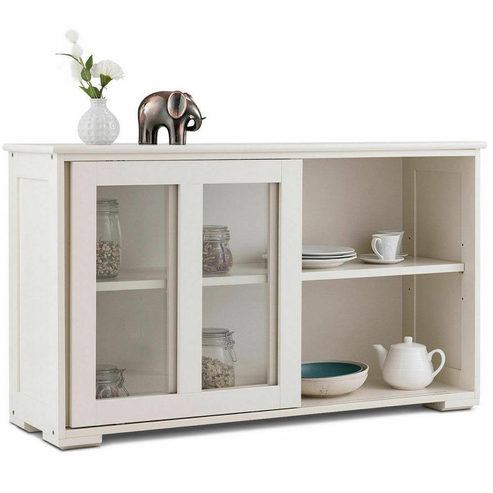 1-Piece White Storage Cabinet Sideboard Buffet Cupboard Upholstery Sectional