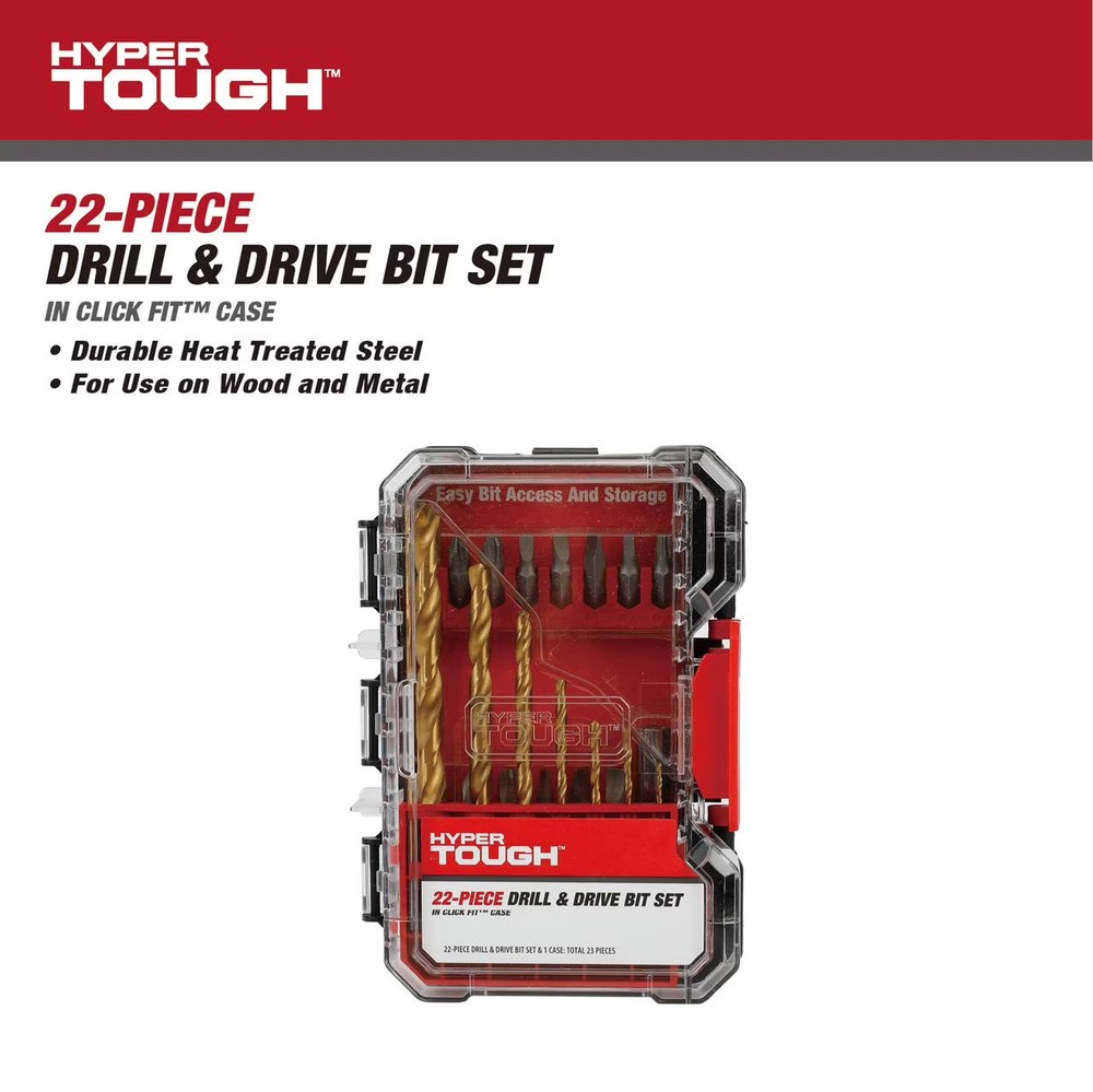 Hyper Tough 22-Piece Drill & Drive Set in Click Fit™ Case