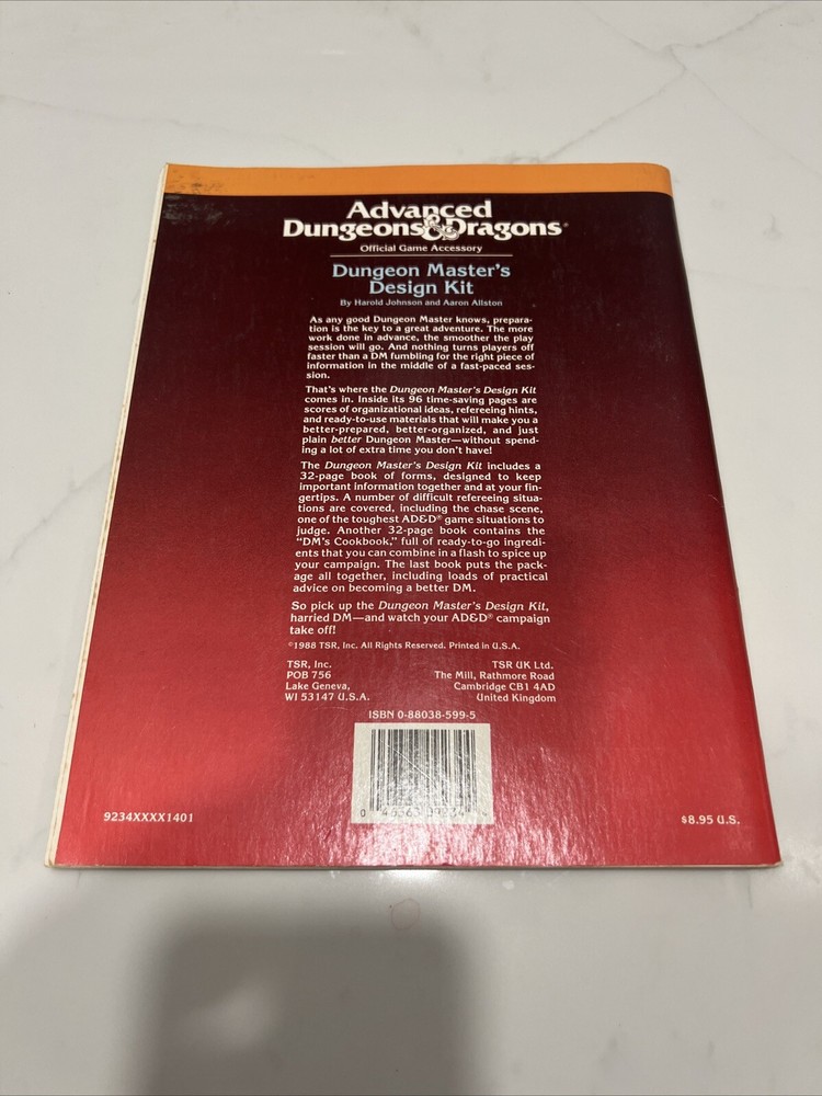 Advanced Dungeons & Dragons - Dungeon Masters Design Kit 9234 - TSR 1988