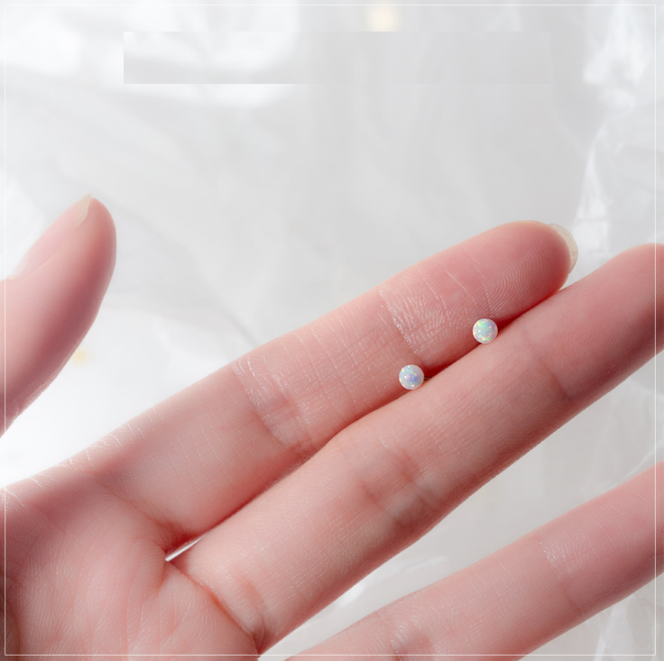 S925 Sterling Silver Tiny Round White Opal Solitaire Stud Post Earrings 3mm A36