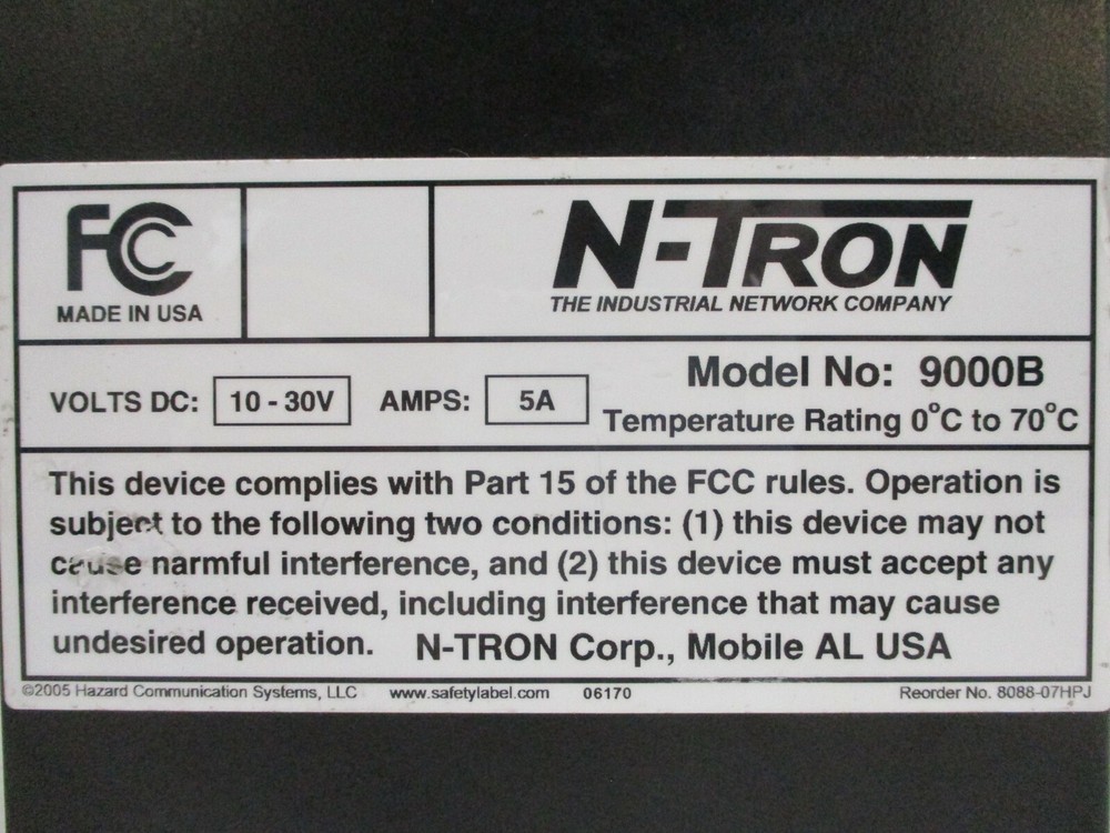 N-Tron 9000B Backplane 9000 Series Chassis Rack 5A 10-30VDC