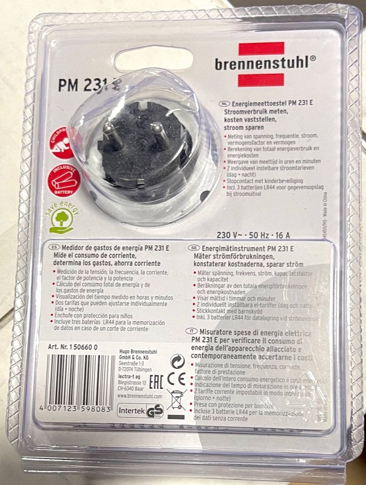 Brennenstuhl PM 231 E Energy consumption meter Selectable energy tariffs NEW