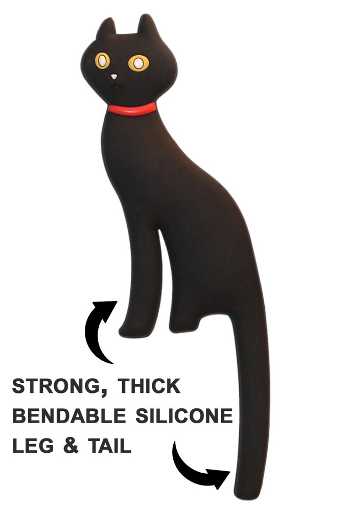 Black Cat Refrigerator Magnet Hooks - 4 pcs Kitty w/ Bendable Leg & Tail Hooks