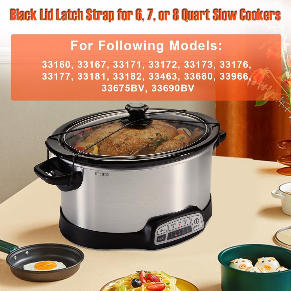 Black Lid Latch Strap Rubber Band for 6,7,8 quart Hamilton 1 Pack, black