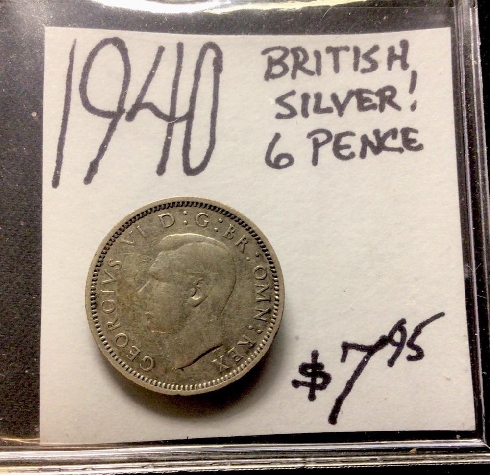 1940 British Silver! 6 Pence! ENN Coins