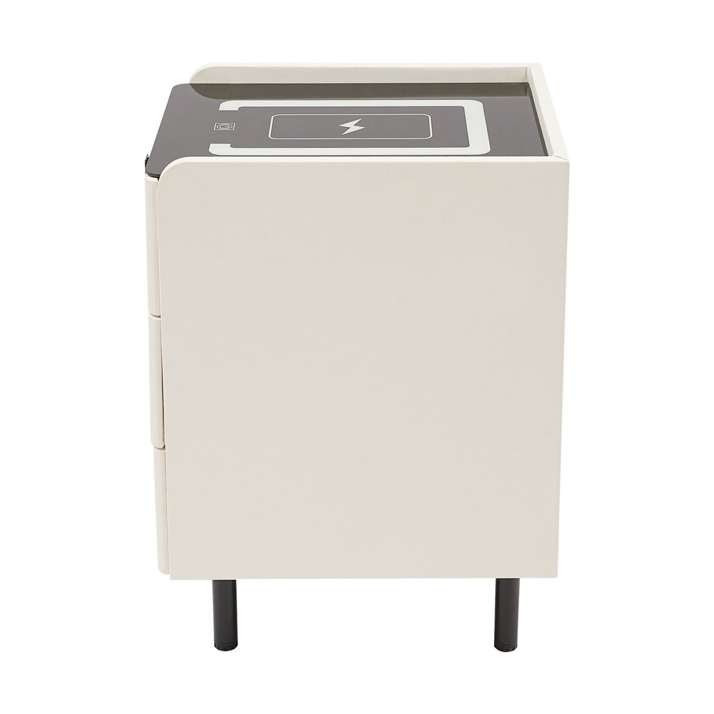 3 Drawers Smart Bedside Table Nightstand With LED Light+Wireless Charging+USB