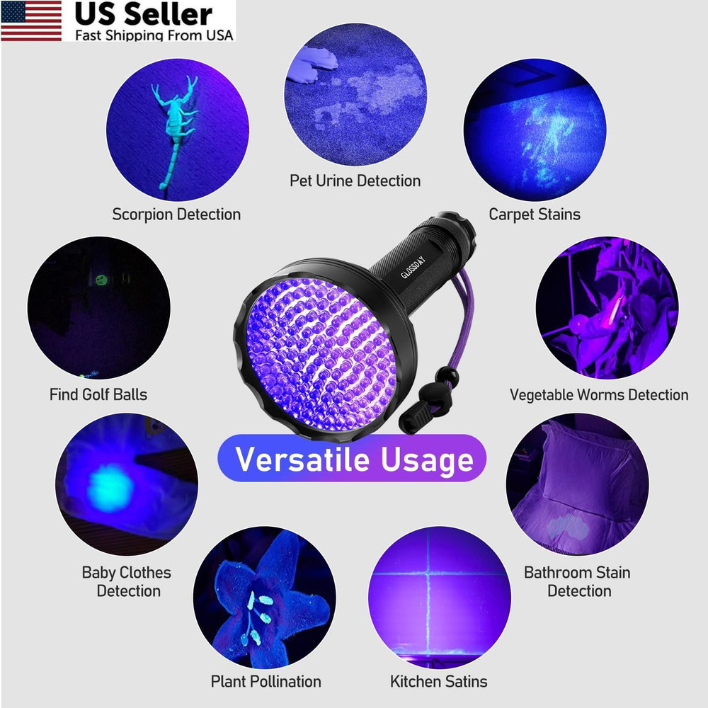 GLOSSDAY Blacklight Flashlight,128 LED UV Flashlights, Upgraded 128LED, Black